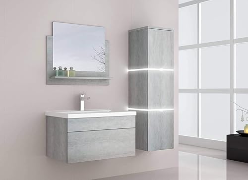 HOME DELUXE - Ensemble de meubles de salle de bain - WANGEROOGE Gris - Grand - comprenant lavabo et accessoires complets - Largeur du lavabo : 60 cm | Ensemble de meubles de salle de bain, meuble de - Nail Gallerys