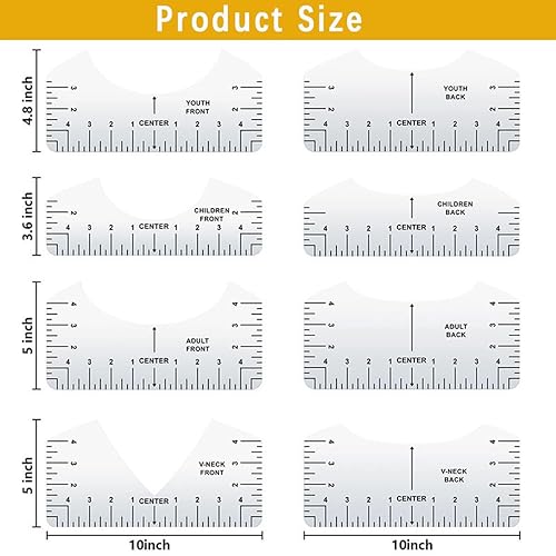 Onlvmyur Lot de 16 Règles d'Alignement pour T-shirt, Règle T-shirt Transparentes Outil d'Alignement de T-Shirt Design de Sublimation Guide de Règle de T-shirt pour Adultes Adolescents Enfants - Nail Gallerys