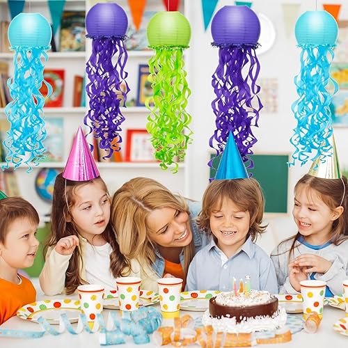 Mermaid Wishes Lot de 3 lanternes méduses en papier pour décoration de fête d'anniversaire, méduses en nid d'abeille à suspendre pour filles - Nail Gallerys