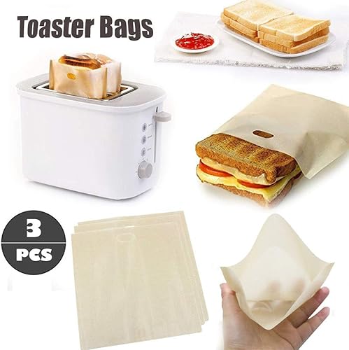 3 PCS Toastbag, Sacs pour Grille-pain Réutilisable, Sac à Toaster, Sachet de Pain, Micro-ondes Antiadhésif - Pour Croque Monsieur, Sandwich, Muffins Anglais, Fromage, Pizza, Aux Collation, Fruit - Nail Gallerys