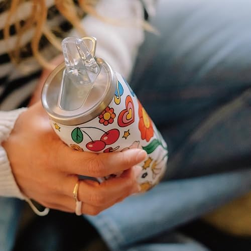 LES ARTISTES Paris A-4330, Canette isotherme, Thermos 280 ml, Gourde isotherme sans BPA, Réutilisable, Bec verseur rabattable avec paille, Acier Inoxydable, Design Happy - Nail Gallerys