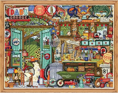 Design Works Crafts Dad's Garage Kit de broderie au point de croix compté - Nail Gallerys