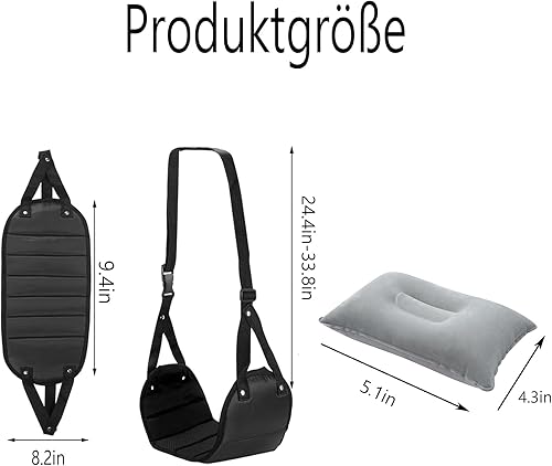 Lot de 4 repose-pieds d'avion, repose-pieds pour avion, hamac, portable, bagage à main, repose-pieds réglable en hauteur, accessoires de voyage, repose-pieds hamac, noir - Nail Gallerys