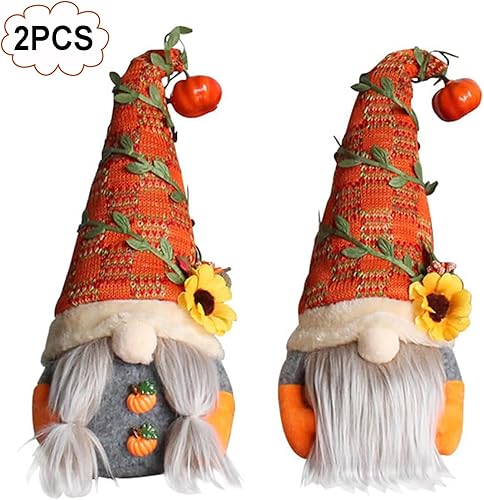 Ktnyl 2 Pièces Décorations de Lutin d'automne, Lutins de Tournesol en Peluche, Poupée Citrouille d'automne, Suédois Poupée Elfe pour Cheminée, pour Maison Cuisine - Nail Gallerys