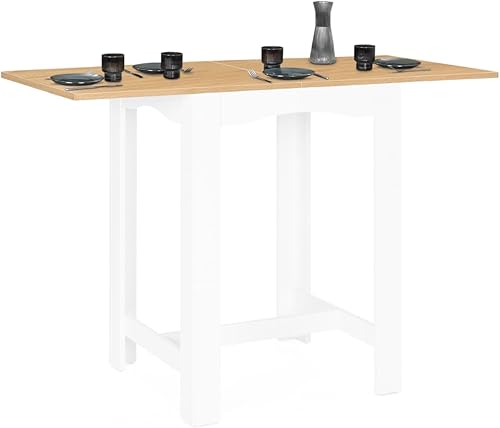 IDMarket - Table Haute de Bar Extensible Dona 2 à 4 Personnes Blanche Plateau façon hêtre 65-130 cm - Nail Gallerys