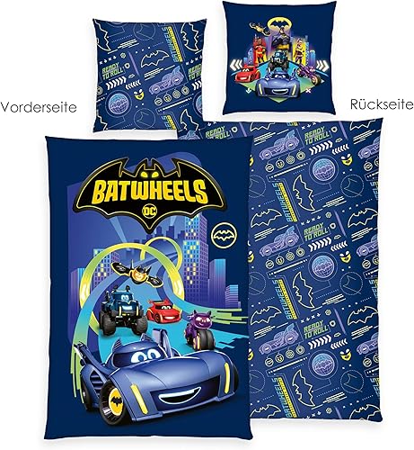 Herding Parure de Lit Batwheels, Taie d'oreiller 80 x 80 cm avec motif réversible, housse de couette 135 x 200 cm, Avec fermeture éclair, 100% coton/renforcé - Nail Gallerys