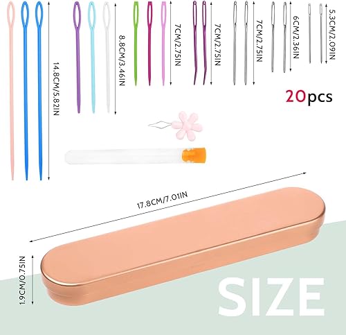 Dimeho Lot de 20 aiguilles à coudre en plastique à grand chas avec boîte de rangement - Aiguilles émoussées à gros chas - Aiguilles à tapisserie, aiguilles colorées pour laçage de sécurité, tricot, - Nail Gallerys