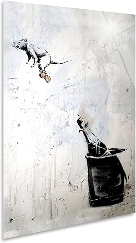 Giallobus - Impression sur toile - Banksy - Souris sur le bouchon de la bouteille - Verre acrylique - 50x70 - Prêt à accrocher - Peintures pour la maison - Nail Gallerys