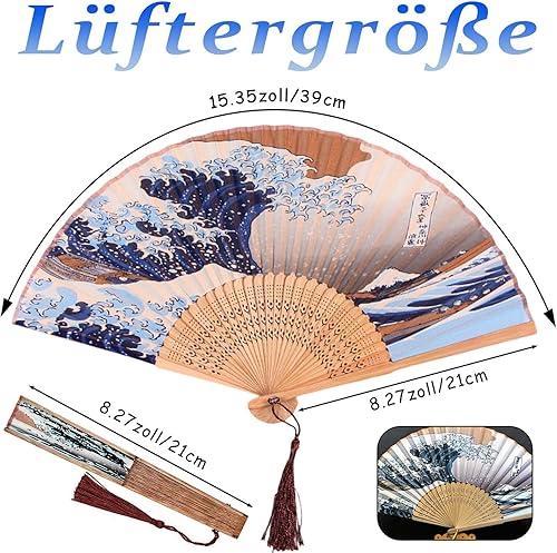 Crrynuo Kanagawa Éventail japonais pliable en forme de vague de mer, style rétro chinois/japonais pour mariage, fête ou cadeau - Nail Gallerys
