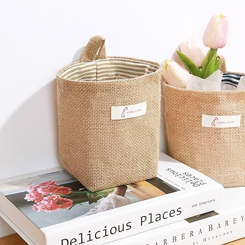 Lot de 4 paniers suspendus en coton et lin - Petit panier de rangement pliable - Pour objets et jouets - Nail Gallerys