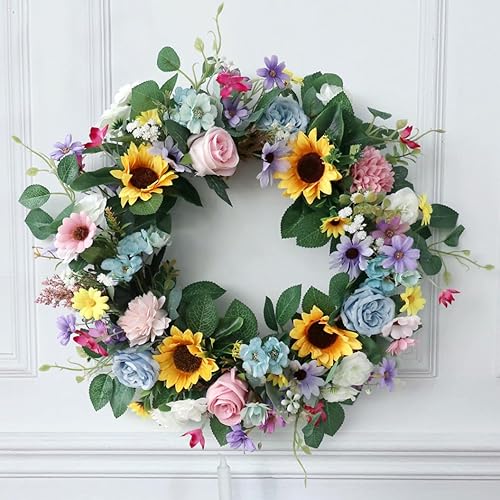 Fouriding Couronne de Printemps pour Porte d'Entrée 45CM,Couronne de Fleurs Artificielles Couronne d'Eté pour Décoration de Fenêtre Porte d'Entrée Extérieure Home Decor (C) - Nail Gallerys