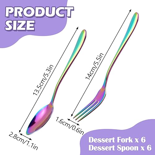 RETON 12 Fourchettes à Dessert et Cuillères en Acier Inoxydable, 3 Dents Cake Fruit Fourchette et Cuillère à Café pour Maison, Mariage, Restaurant, Cadeau de Noël - Nail Gallerys