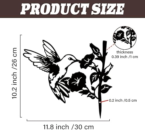 SUPERDANT Decoration Jardin Exterieur en Métal avec Colibri Silhouette Noire de Colibri et Fleur Deco Jardin de Colibri pour Cour Pelouse Patio Arbres Cadeau 26x30cm - Nail Gallerys