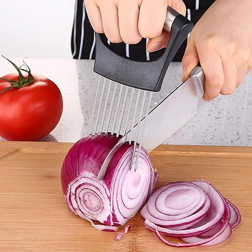 2 Pièces 2025 Support À Oignons Amélioré Pour Trancher, Porte Tranche Oignons, Porte-tranche d'oignon en acier inoxydable, Coupe-Citron, pour pommes de terre, viande, oignons, légumes - Nail Gallerys