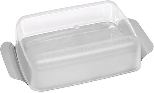 Fackelmann 47355 Beurrier, beurrier avec couvercle, boîte pour beurre, Plastique, Acier inoxydable, Argenté, 17 x 11 cm - Nail Gallerys