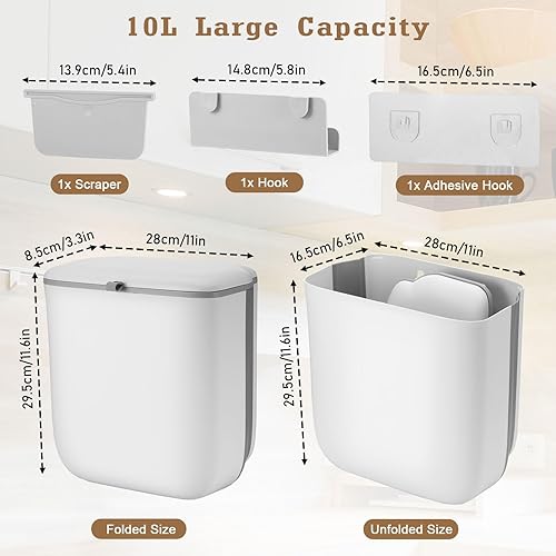 MICHIHOMIE Poubelle Suspendue Cuisine avec Couvercle, Poubelle Murale 10L, Petite Poubelle pour Cuisine Salle de Bain Chambre Portes Bureau Voiture Camping - Nail Gallerys