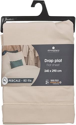 Atmosphera - Drap Plat - Percale - Beige Lin - 240x290 cm - Nail Gallerys