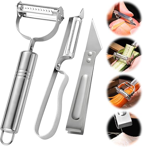 Lot de 3 éplucheurs de légumes multifonction en acier inoxydable amélioré, éplucheur à julienne, carottes, pommes de terre, melon, fruits, carottes, éplucheurs de pommes de terre pour la maison et la - Nail Gallerys