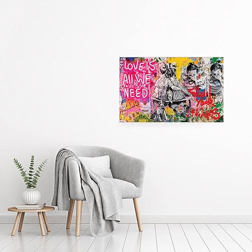 MJEDC Banksy Graffiti Toile Art Décor Love is All We Need Tableau Street Art Impression sur Toile Tableau Décoration murale salon moderne Avec Cadre (30x50cm(11.8x19.7inch)) - Nail Gallerys