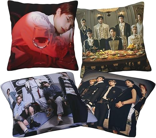 STARSAY Enhypen Kpop Lot de 4 housses de coussin, décoratives, 40 x 40 cm, en microfibre, pour chambre à coucher, canapé, chaise, cadeaux pour fille (Kpop) - Nail Gallerys