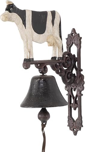 Moritz Cloche murale en fonte - Motif vache tachetée - Noir et blanc - Hauteur : 38,5 cm - Style antique - Marron - Nail Gallerys