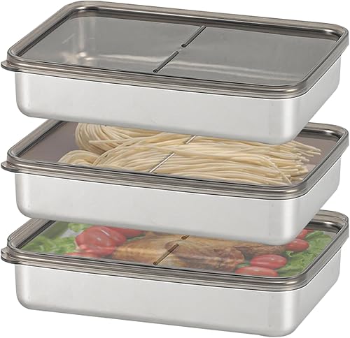 WANDGU 3 pièces Boîte de conservation en acier inoxydable : Boîte à trancher avec couvercles hermétiques à l'air, boîte de conservation des aliments pour la viande, le fromage, 800ML - Nail Gallerys