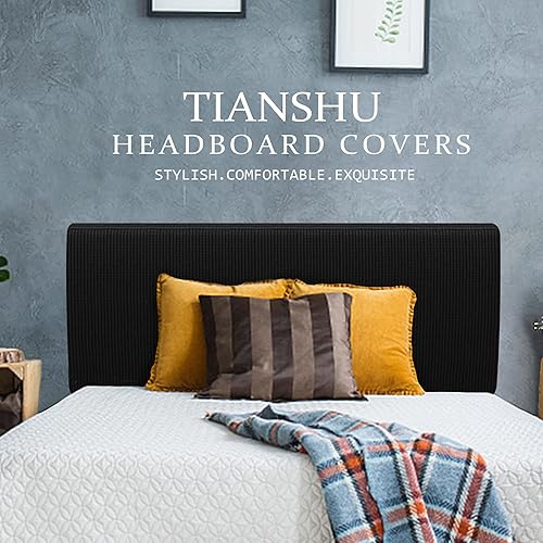 TIANSHU Housses de Tête de lit, Housse de Protection pour tête de lit Extensible Anti-poussière pour décoration de Chambre à Coucher (140-165cm, Noir) - Nail Gallerys