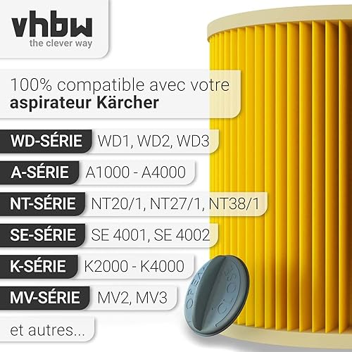 vhbw® Filtre à cartouche de rechange aspirateur eau et poussière comme Kärcher 6.414-552.0 - Nail Gallerys