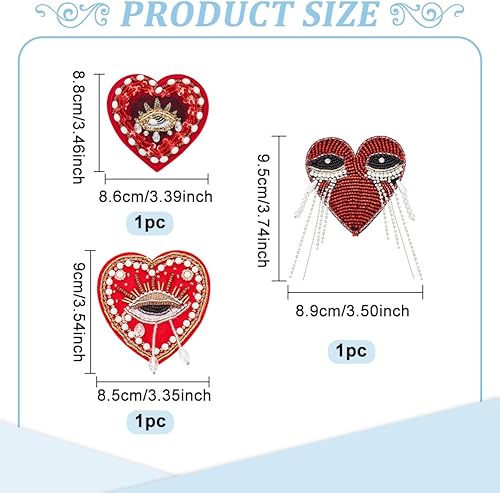 INFUNLY Lot de 3 écussons brodés flocage en forme de cœur avec strass à coudre sur vêtements, jeans, vestes, sacs à main, chaussures - Nail Gallerys