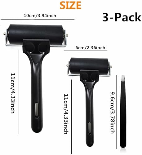 Accfore Lot de 3 rouleaux en caoutchouc, rouleaux de colle pour impression, encre, peinture, tampon, papier peint et loisirs créatifs (6,1 cm, 10,2 cm et 1 pince à épiler) - Nail Gallerys