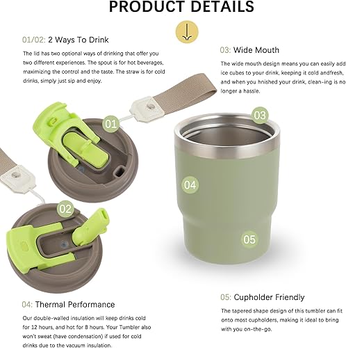 Mug Isotherme – thermos cafe – Tasse de voyage avec paille – couvercle à double usage – design épaissi et anti fuite, idéal pour le café et le thé en déplacement, 350 ml (Vert) - Nail Gallerys