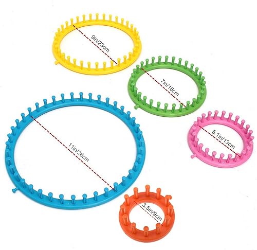 Vidillo Kit de Métiers à Tricoter Ronds en Plastique pour Chapeaux, Écharpes, Bonnets, Sacs, Chaussettes et Plus - Aiguilles et Crochets Inclus - Nail Gallerys