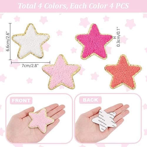 PH PandaHall 16pcs 4 Couleurs Étoiles Patchs Thermocollants pour Vêtements Patchs à Coudre avec Paillette Rose Étoiles Appliques Adhésives pour Vêtements 6.6x7cm - Nail Gallerys
