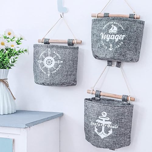 JJQHYC 4 Pièces Sac de Rangement Suspendu Porte ​Style Maritime Sac à Suspendre Gris Poche Suspendue Mural ​Organisateur pour Salle de Bain - Nail Gallerys