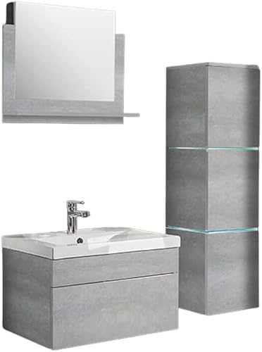 HOME DELUXE - Ensemble de meubles de salle de bain - WANGEROOGE Gris - Grand - comprenant lavabo et accessoires complets - Largeur du lavabo : 60 cm | Ensemble de meubles de salle de bain, meuble de - Nail Gallerys