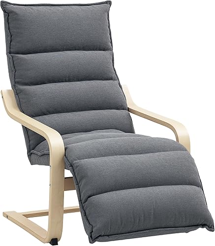 HOMCOM Fauteuil Relaxant en Bois pour Chambre à Coucher avec Rembourrage en Velours, Fauteuil pour Chambre à Coucher avec Repose-Pieds réglable, Design Moderne pour Salon et Salle de séjour, Gris - Nail Gallerys