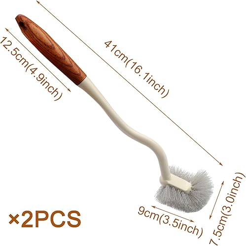 Lot de 2 brosses de toilette à long manche en bois, brosse de toilette incurvée pour un nettoyage en profondeur - Nail Gallerys