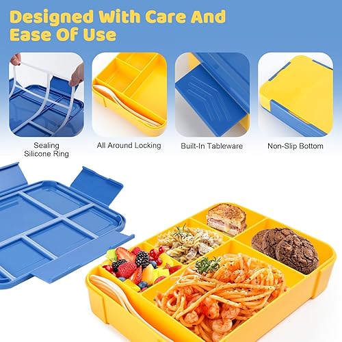 AiQInu Lunch Box Enfant, 1330ml Bento Box, Boite Bento Boîte à Repas avec 5 Compartiments, Anti-Fuite Lunchbox, Bento sans BPA, Jaune - Nail Gallerys
