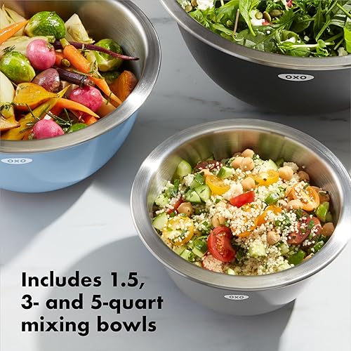 OXO Good Grips Lot de 3 bols mélangeurs en acier inoxydable Bleu/gris 4,7 l - Nail Gallerys