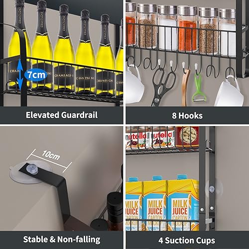 Yiomxhi Etagère Réfrigérateur, Porte-Épices de Réfrigérateur, 2 Niveaux Étagère à Épices avec 8 Crochets, Multifonctionnel Étagère de Rangement pour Frigo Cuisine sans Perçage, Noir - Nail Gallerys