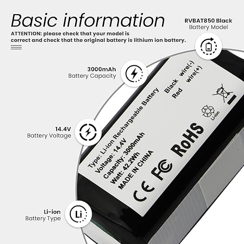 ANTIEE RVBAT850 Vacuum Cleaner Batterie pour Shark ION Robot R75,R85,S87,R87,AV911,AV970,RV765,RV771,RV772,RV913S,RV2001,RV700_N,AV2501S,RV720_N,RV725_N,AV751,RV751,RV871,RV850C RVBAT85002 14.4V - Nail Gallerys