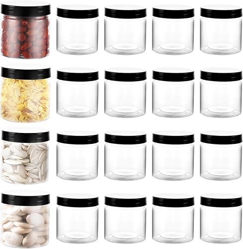 FWEEK 20 pcs. Set de bocaux à provisions sans BPA, 240ml Set de bocaux à provisions, Récipients étanches à l'air en plastique avec couvercle, Bocaux à provisions en plastique pour la cuisine - Nail Gallerys
