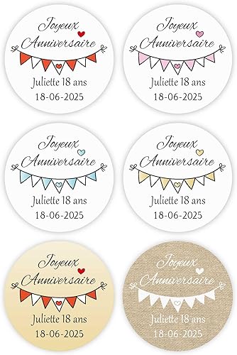 MameArt 50 PCS Autocollants Personnalisés Joyeux Anniversaire, 4cm Étiquettes pour Anniversaire Baptême Cadeaux Fête (Rouge) - Nail Gallerys