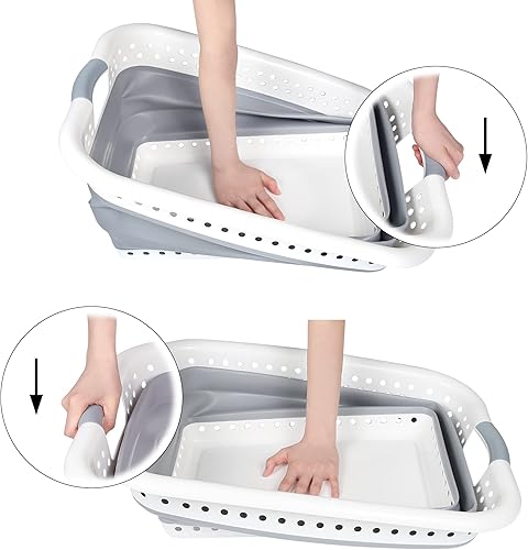 Edaygo Panier Á Linge 37 litres, Pliable, Peu Encombrant, En plastique, Gris-Blanc, Dimensions Ouvert Env. 60, 9 x 45,4 x 26,7 cm (H x L x P) - Nail Gallerys