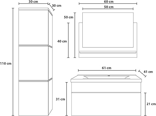 HOME DELUXE - Ensemble de meubles de salle de bain - WANGEROOGE Gris - Grand - comprenant lavabo et accessoires complets - Largeur du lavabo : 60 cm | Ensemble de meubles de salle de bain, meuble de - Nail Gallerys