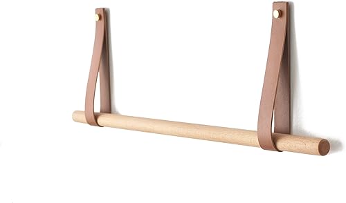 anaan Bridge Tringle à Vêtements Murale avec Cuir Porte Manteau Cintre Mural Hanger en Bois Rangement pour Serviettes Porte Ustensiles Cuisine Murale moderne Désign 60cm - Nail Gallerys