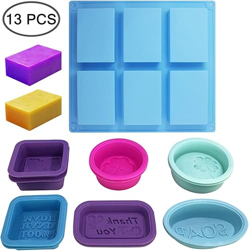 FineGood Lot de 13 moules à savon en silicone de qualité alimentaire pour cupcakes, muffins, loisirs créatifs – Bleu, rose rouge, violet, vert - Nail Gallerys