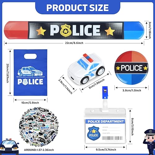 Lot de 110 décorations de fête d'anniversaire de police pour enfants – Décorations de fête d'anniversaire de police avec voitures jouets, bracelets Slap, autocollants, badges, cartes d'identité et - Nail Gallerys