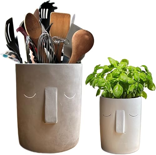 Lot de 2 porte-ustensiles en céramique résistante pour cuisine ou salle de bain Gris naturel et blanc - Nail Gallerys