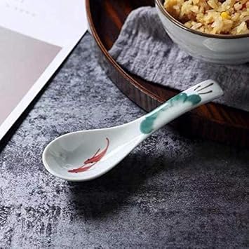 Lot de 4 cuillères à soupe en céramique émaillée de style chinois, cuillères à riz, cuillères asiatiques (vert foncé) - Nail Gallerys